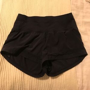 navy lulu lemon higher waisted banded shorts
